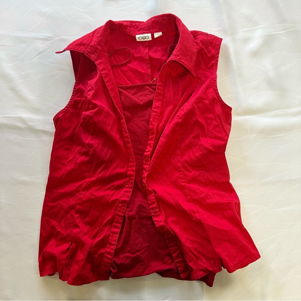 Cato Vest and Tank Top Shirt Red Faded Glory Button Down